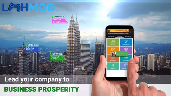 Ảnh 1 của Tycoon Business Simulator MOD APK 8.1 (Vô hạn tiền) Android iOS Giao diện quản lý doanh nghiệp trong Tycoon Business Simulator, hiển thị các chỉ số kinh doanh