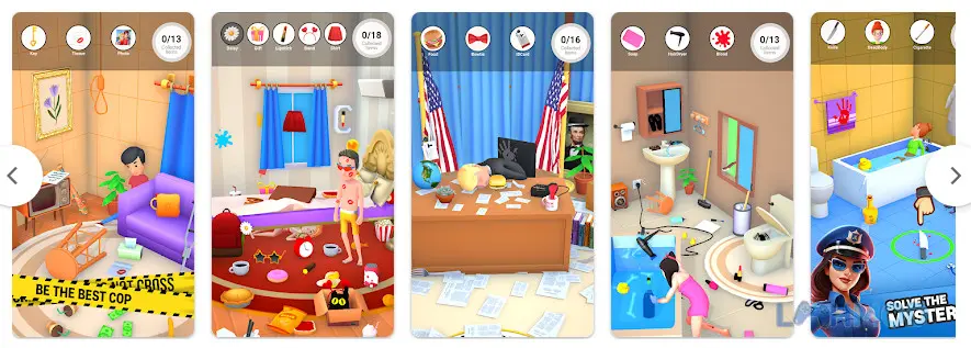 Ảnh 3 của Tải Unsolved Case Files 3D Apk 2.6 cho Android iOs Ảnh hiển thị một cảnh điều tra với nhiều dấu vết tội phạm và công cụ phân tích