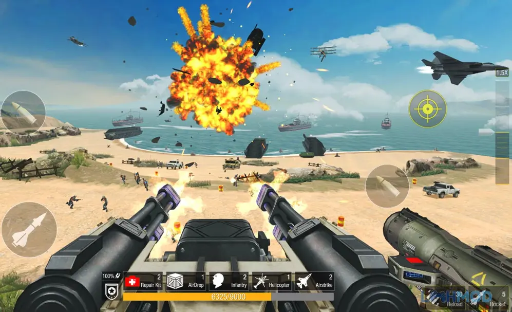 Ảnh 3 của Tải War Zone Apk 0.0.2.5 cho Android iOs Alt text mô tả một xe tăng chiến đấu đang di chuyển qua khu vực bị tàn phá