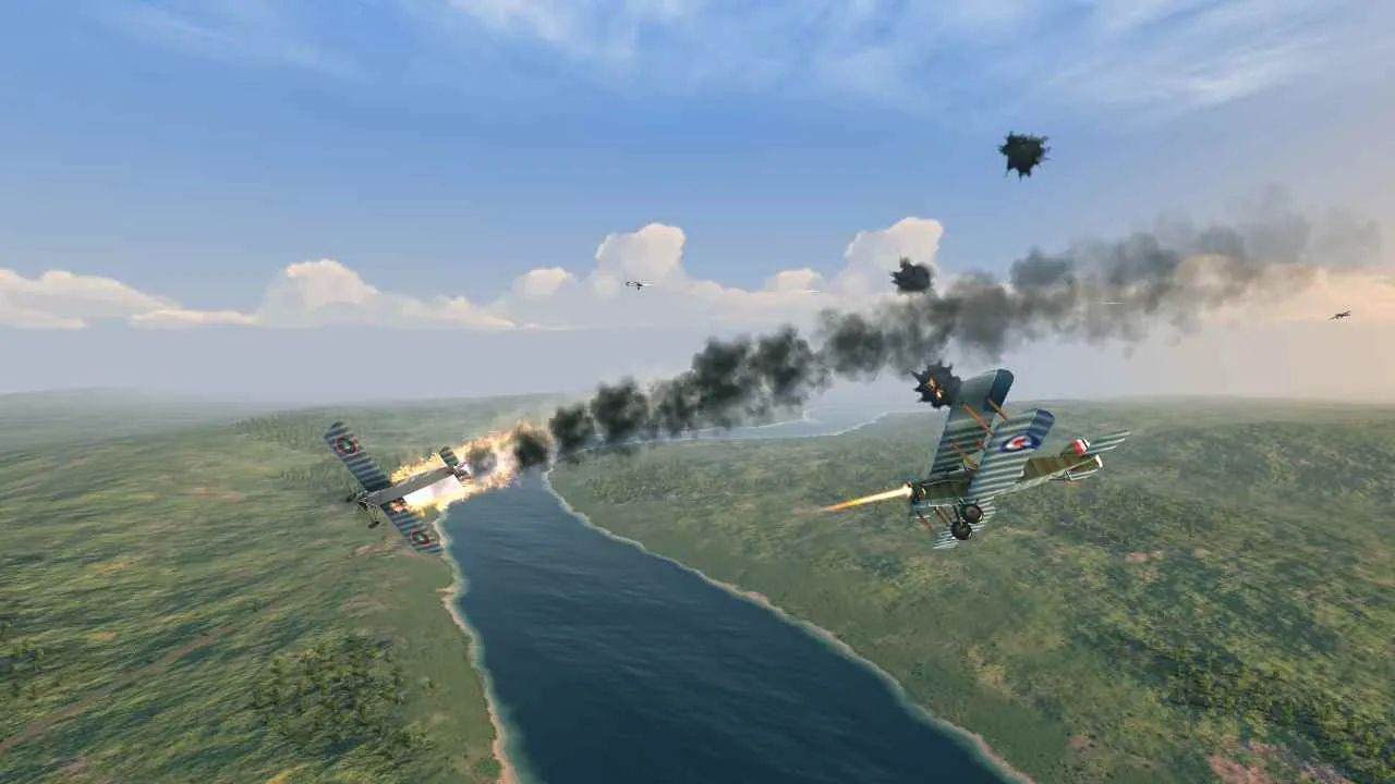 Ảnh 3 của Tải game Warplanes: WW1 Sky Aces Mod APK 1.4.3 (Mua Sắm Miễn Phí) Cận cảnh máy bay chiến đấu trên chiến trường