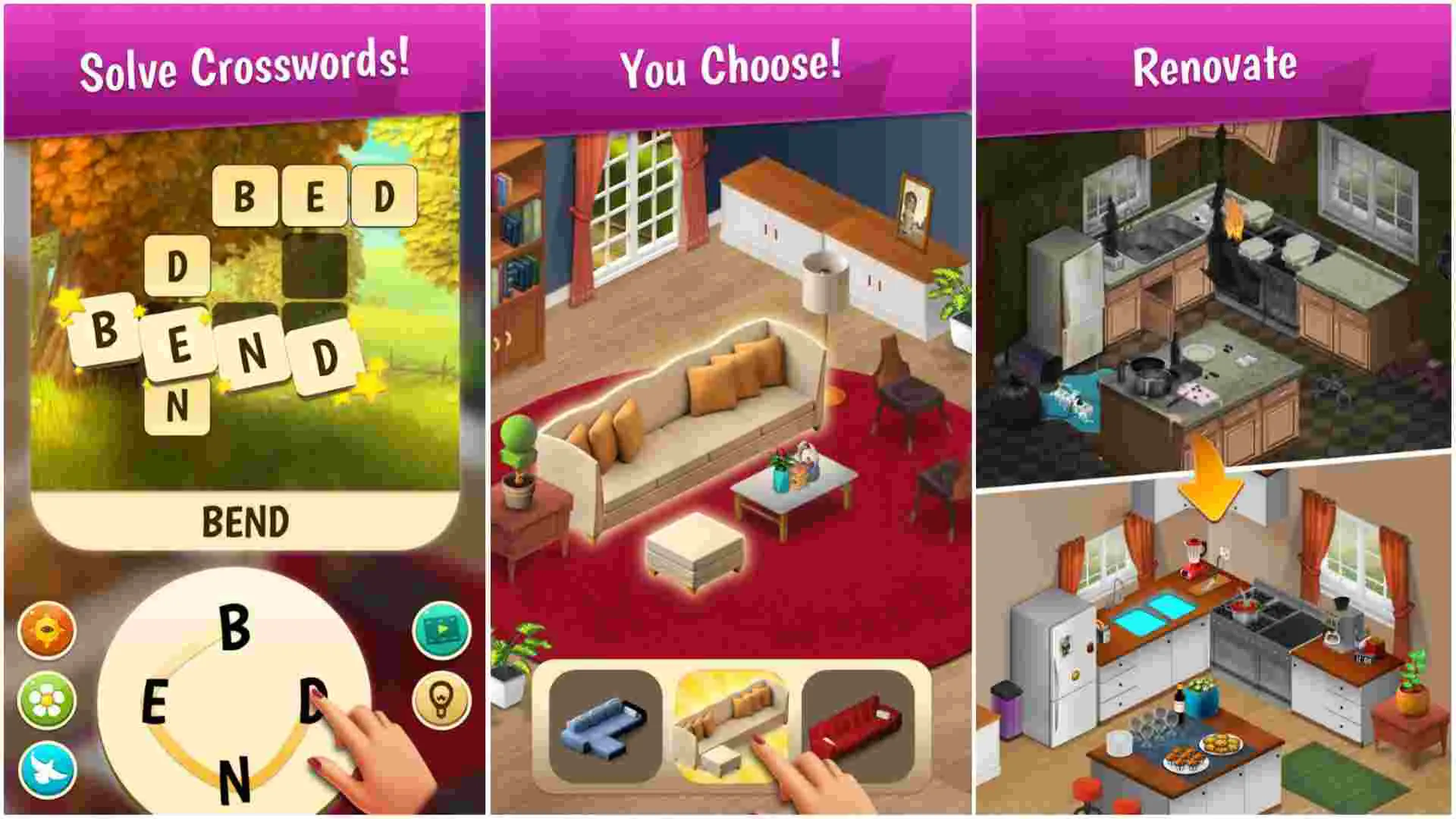 Ảnh 4 của Tải game Wordington Mod APK 1.7.9 (Vô hạn tiền, gợi ý) Cảnh Emma đang trang trí nội thất trong phòng khách của biệt thự Wordington