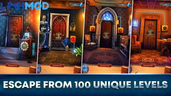 Ảnh 2 của Tải 100 Doors Challenge APK 1.3.1f6 cho Android iOS Giao diện một màn chơi trong 100 Doors Challenge với các vật phẩm cần tìm