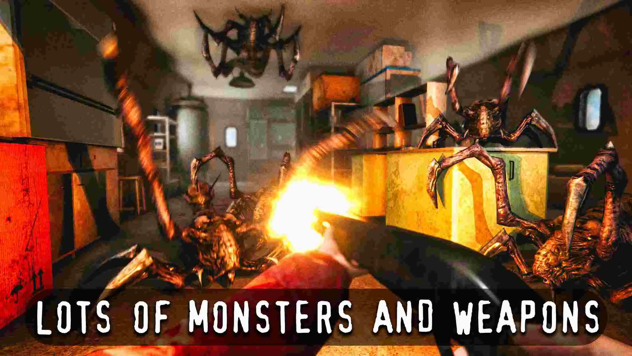 Ảnh 5 của Tải game Antarctica 88 Mod APK v1.7.6 (Menu, Bất Tử, Đạn, Mở Khóa) Người chơi cầm súng trong một hành lang tối tăm và đổ nát của Antarctica 88