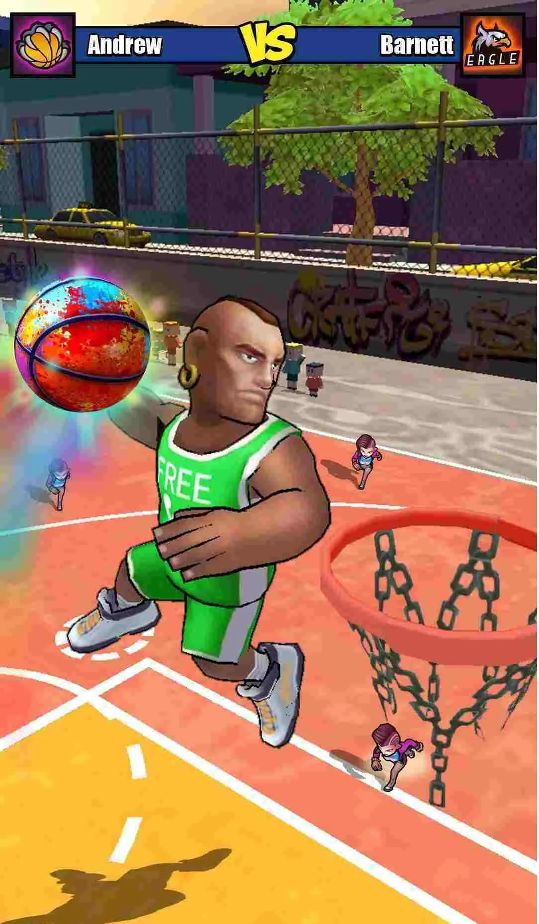 Ảnh 2 của Tải game Basketball Strike Mod APK 3.5 (Vô hạn tiền, bóng miễn phí) Alt text mô tả giao diện điều khiển trong game với các phím ảo
