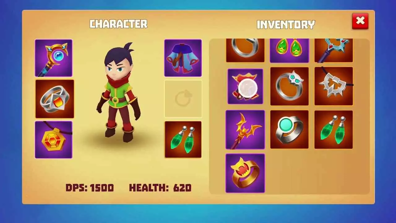 Ảnh 3 của Tải game Beam of Magic Mod APK v1.46.0 (Vô Hạn Tiền) Giao diện Beam of Magic Mod APK hiển thị các tùy chọn và chỉ số game