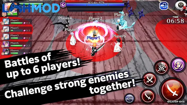 Ảnh 2 của Bleach: Brave Souls Anime Game MOD APK 11.4.1 (Mod vô hạn Skills) Cảnh chiến đấu trong Bleach: Brave Souls với nhân vật tung chiêu