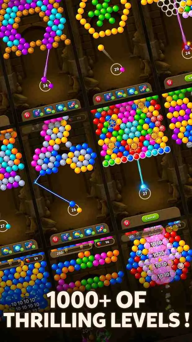 Ảnh 2 của Tải game Bubble Pop Origin Mod APK 22.0627.00 (Auto Win) Android iOS Alt text mô tả cảnh giao diện game bắn bóng bay với các quả bóng màu sắc rực rỡ