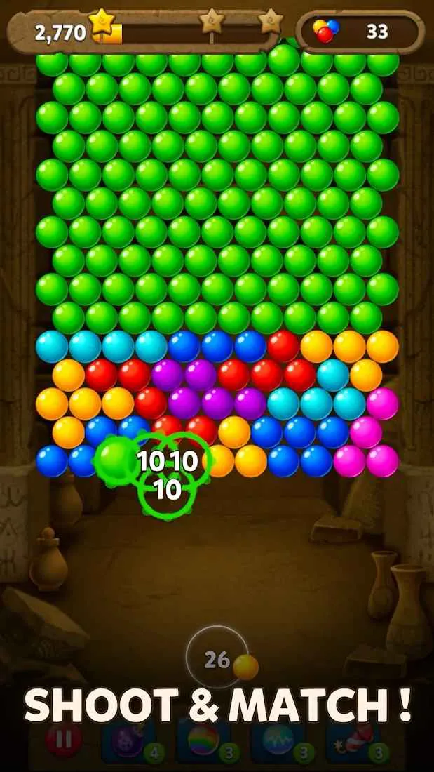 Ảnh 3 của Tải game Bubble Pop Origin Mod APK 22.0627.00 (Auto Win) Android iOS Alt text mô tả người chơi đang ngắm bắn một nhóm bóng bay cùng màu trong game