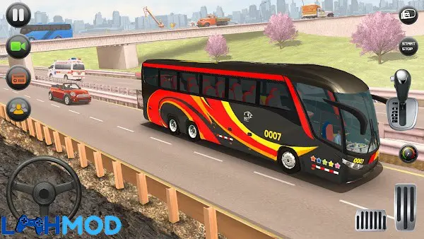 Ảnh 1 của Bus Parking Game All Bus Games APK 1.12 Android iOS Một chiếc xe buýt đang di chuyển trên đường phố trong Bus Parking Game All Bus Games