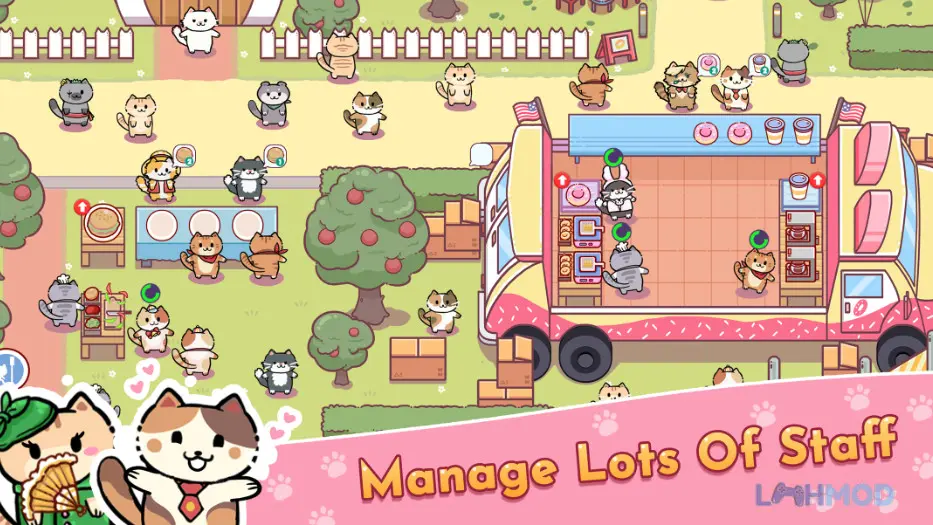 Ảnh 3 của Tải Cat Bar Mod Apk 1.0.4 (Unlimited Gems) cho Android iOs Nội thất quán bar mèo sang trọng và đông đúc