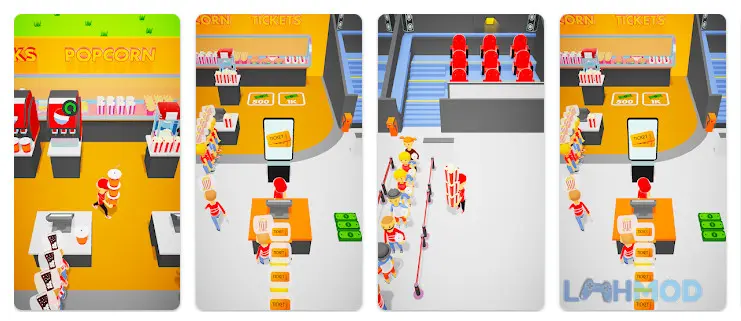 Ảnh 2 của Tải Cinema Bar 3D Apk 0.18 cho Android iOs Nhân viên phục vụ khách hàng tại quầy bán vé trong Cinema Bar 3D