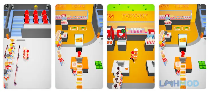 Ảnh 4 của Tải Cinema Bar 3D Apk 0.18 cho Android iOs Khách hàng xếp hàng tại quầy phục vụ đồ ăn trong Cinema Bar 3D