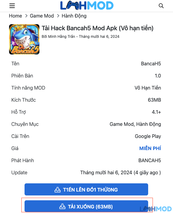 Ảnh 6 của Tải Hack Bancah5 Mod Apk (Vô hạn tiền) Hình ảnh minh họa nút tải xuống game Bancah5