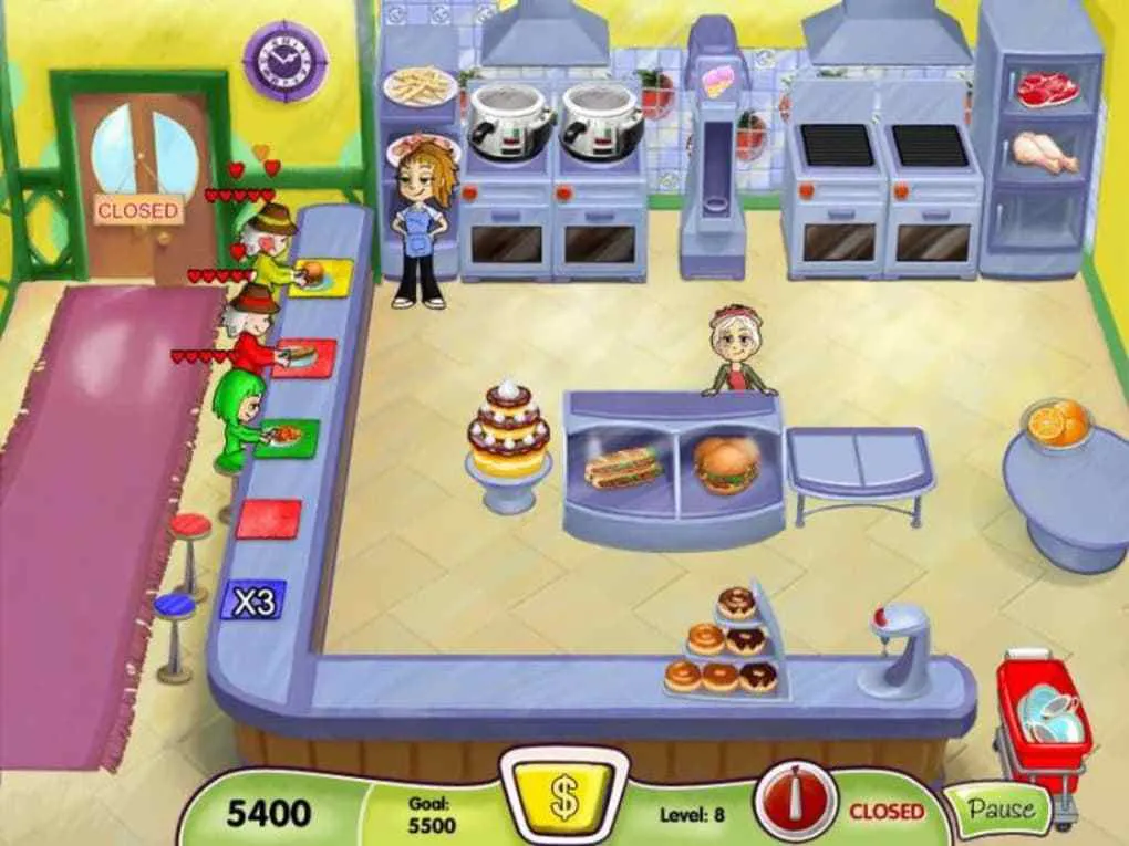 Ảnh 4 của Cooking Dash Mod APK 2.22.4 (Menu, Vô Hạn Tiền) Cảnh nhà hàng đông đúc với nhiều món ăn được phục vụ