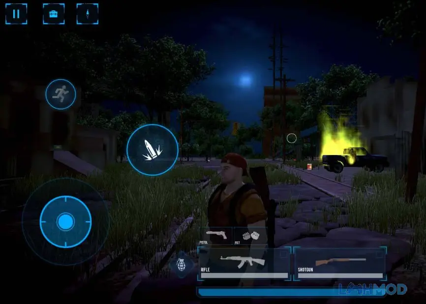 Ảnh 4 của Tải Day Before Die Mod Apk 1.0 (Vô hạn Ammo, God Mode) cho Android iOs Chiến binh Day Before Die đang khám phá một khu vực đổ nát, xung quanh là những thây ma