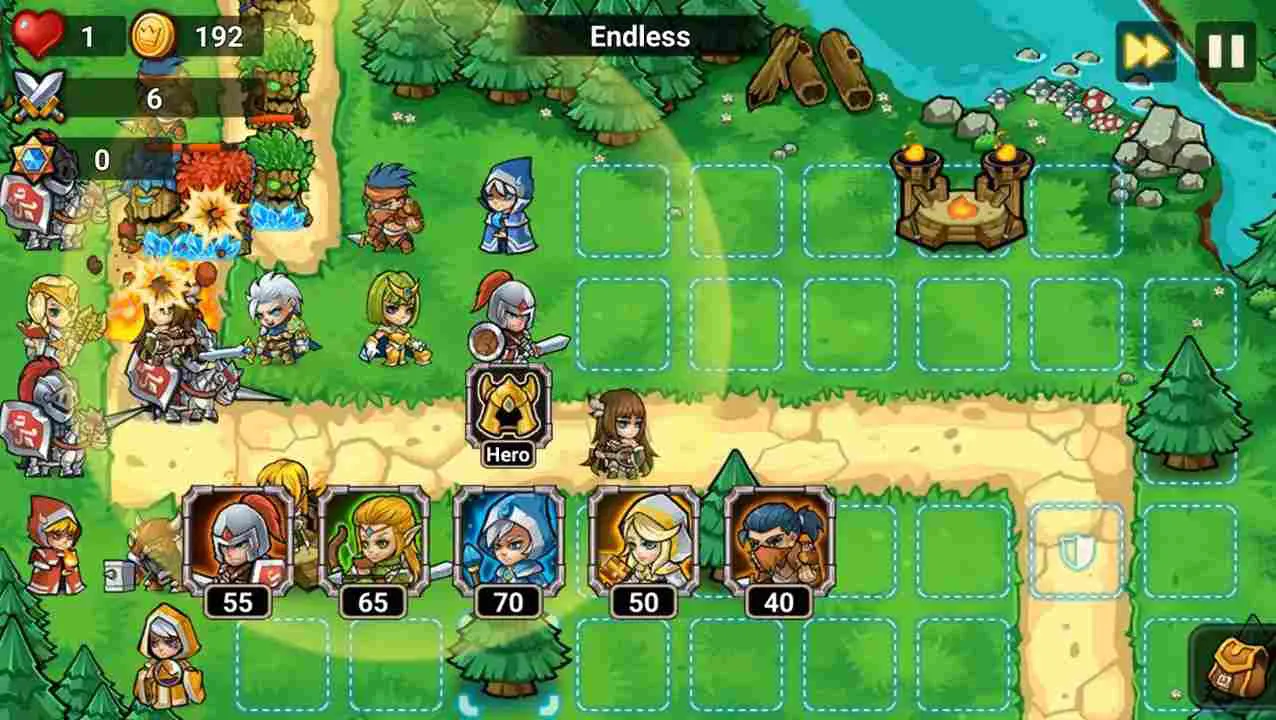 Ảnh 4 của Tải Defense Heroes Mod APK 0.5.2 (Vô Hạn Tiền, Money) Màn hình lựa chọn và nâng cấp nhân vật trong Defense Heroes Mod