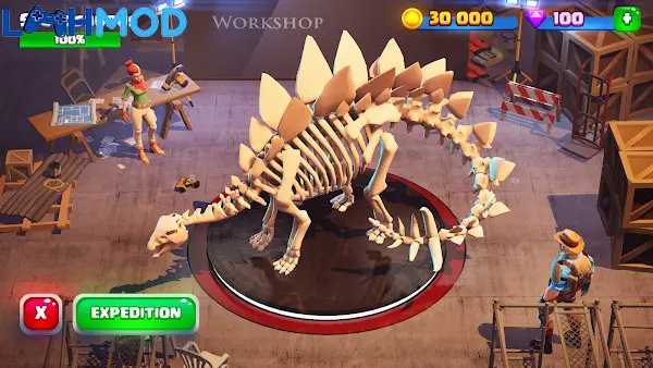 Ảnh 1 của Dinosaur World MOD APK 1.2.10 (Di chuyển đào không giới hạn) Người chơi đang khám phá một khu vực khai quật hóa thạch khủng long