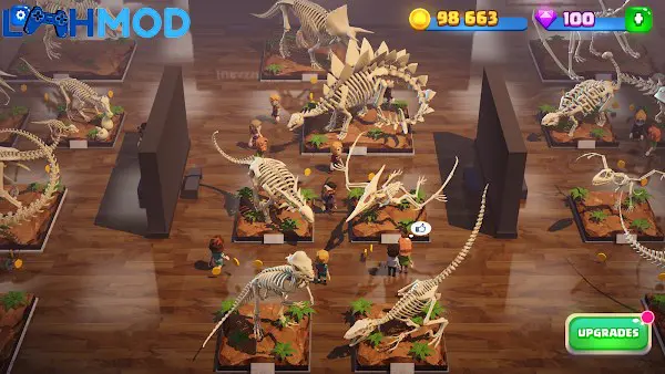 Ảnh 2 của Dinosaur World MOD APK 1.2.10 (Di chuyển đào không giới hạn) Giao diện quản lý bảo tàng khủng long với các hóa thạch được trưng bày