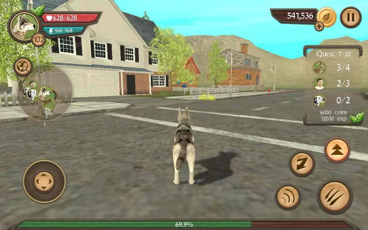 Ảnh 3 của Tải game Dog Sim Online Mod APK 202 (Vô Hạn Tiền) Cảnh một chú chó chiến đấu với kẻ thù trong một môi trường 3D, làm nổi bật yếu tố hành động của game