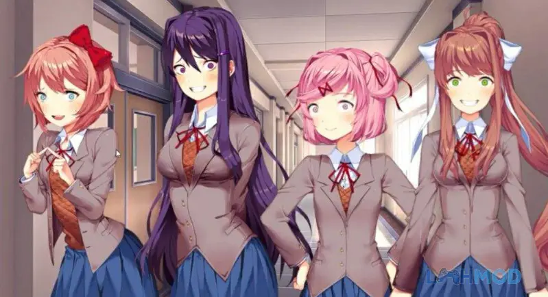Ảnh 2 của Tải Doki Doki Literature Club Mod 1.1 (Full Version) Android iOs Dàn nhân vật nữ chính trong Doki Doki Literature Club Mod