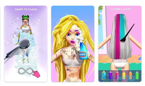 Ảnh 3 của Tải Doll Makeover-DIY 3D Dolly Apk 0.2.6.0 cho Android iOs Quy trình biến hóa búp bê từ làm sạch đến nhuộm tóc trong game Doll Makeover-DIY 3D Dolly