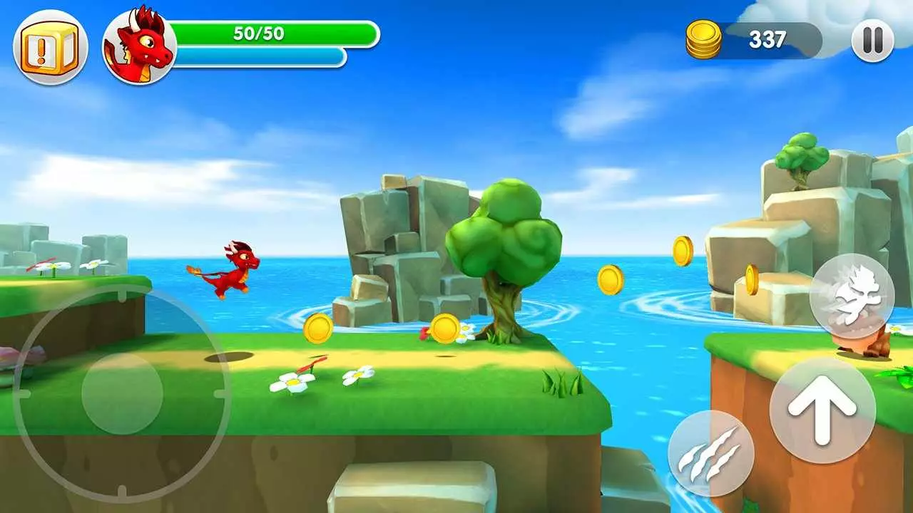 Ảnh 2 của Tải Dragon Land Mod APK 3.2.4 (Vô Hạn Tiền Xu/Kim Cương) Chú rồng trong Dragon Land Mod đang nhảy vượt chướng ngại vật trong màn chơi