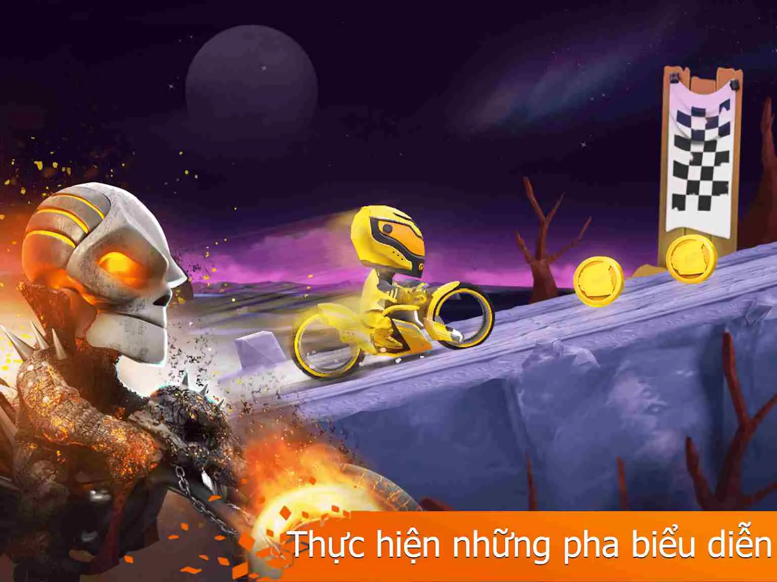 Ảnh 2 của Tải game Elite Trials Mod APK 1.0.42 (Vô Hạn Tiền) Một tay đua xe máy đang lao dốc trên địa hình nhiều chướng ngại vật