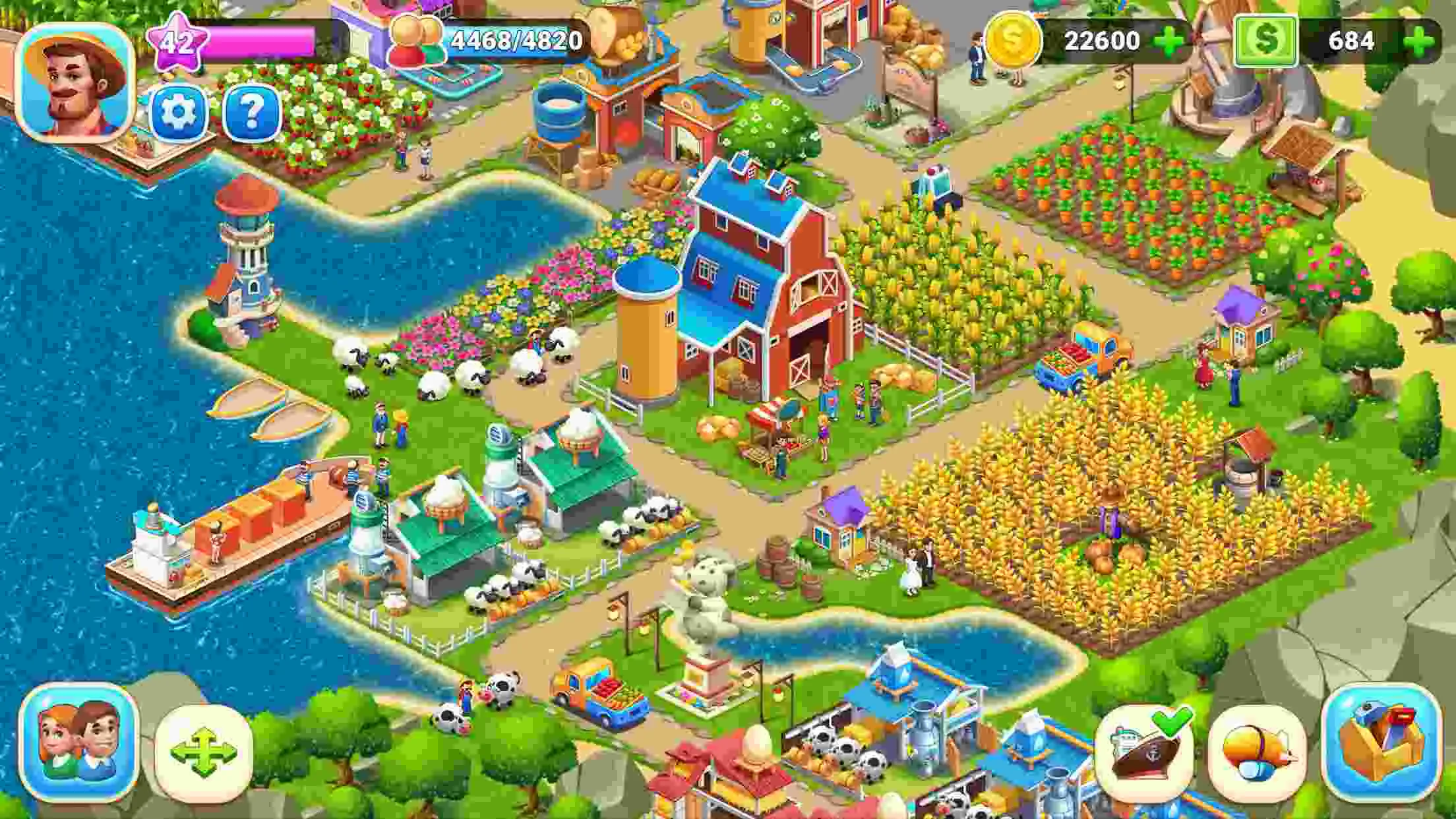 Ảnh 3 của Tải game Farm City Mod APK 2.9.73 (Vô hạn tiền) Cận cảnh một góc trang trại Farm City mod với chuồng trại và vật nuôi