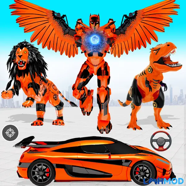 Ảnh 4 của Tải game Flying Pigeon Robot Car Game Apk 100 Một robot đang bay qua thành phố trong Flying Pigeon Robot Car Game