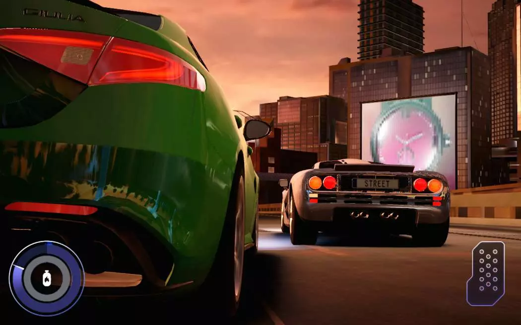 Ảnh 3 của Tải game Forza Street Mod APK 40.0.5 (Vô Hạn Tiền) Alt text mô tả giao diện điều khiển đơn giản của game đua xe với nút ga/phanh lớn