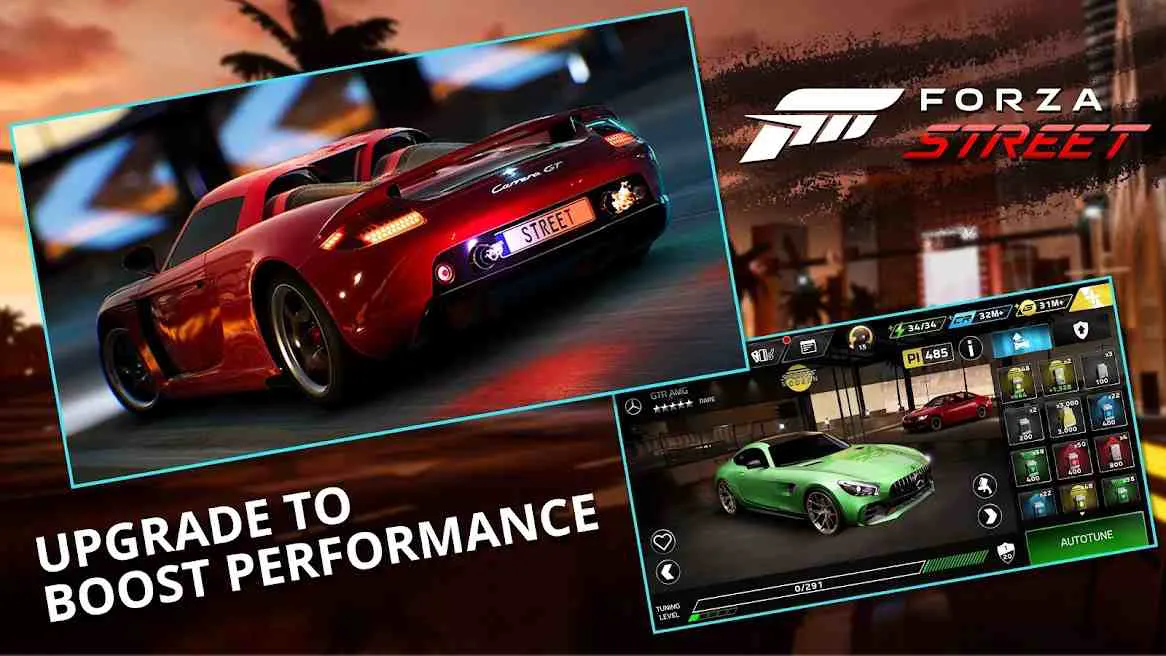Ảnh 5 của Tải game Forza Street Mod APK 40.0.5 (Vô Hạn Tiền) Alt text mô tả cận cảnh một chiếc xe đua hiệu suất cao đang phô diễn tốc độ trên đường