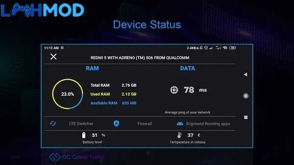 Ảnh 2 của Tải ứng dụng Game Turbo APK 3.2 cho Android iOS Giao diện Game Turbo hiển thị thông tin tối ưu hóa trong game