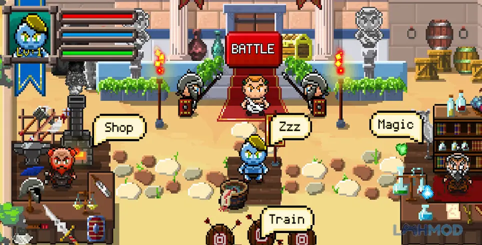 Ảnh 3 của Tải Gladiator Rising Roguelike RPG Mod Apk 1.048 (Vô Hạn Tiền) cho Android iOs Mô tả hình ảnh: Giao diện lựa chọn trang bị và vũ khí cho đấu sĩ