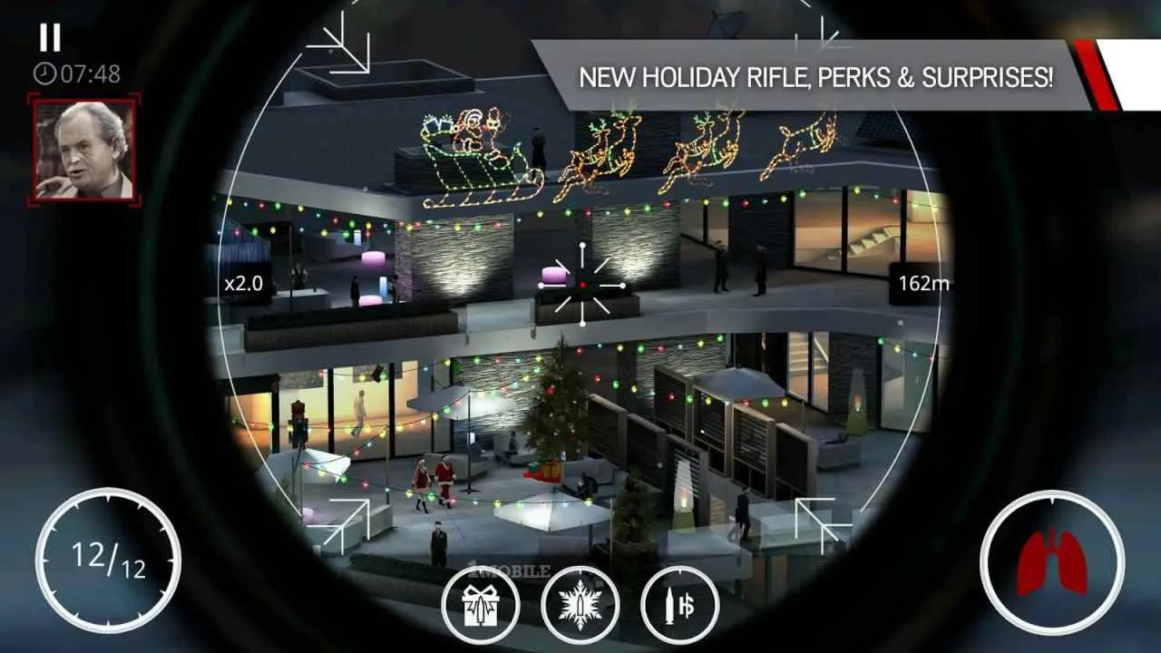 Ảnh 2 của Hitman Sniper Mod APK 1.7.276729 (Tiền/Đạn/Vũ Khí Mở) Sát thủ đang sử dụng súng bắn tỉa với ống ngắm