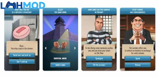 Ảnh 1 của Hoosegow: Prison Survival MOD APK 2.0.10 (Vô hạn tiền) Giao diện chính trong game Hoosegow Prison Survival với cảnh tù nhân trong phòng giam