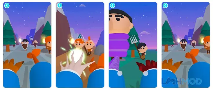 Ảnh 2 của Human Hunter Mod Apk v0.2.9 (Vô Hạn Tiền) Cảnh chiến đấu trong game Human Hunter Mod, quái vật tấn công dân làng