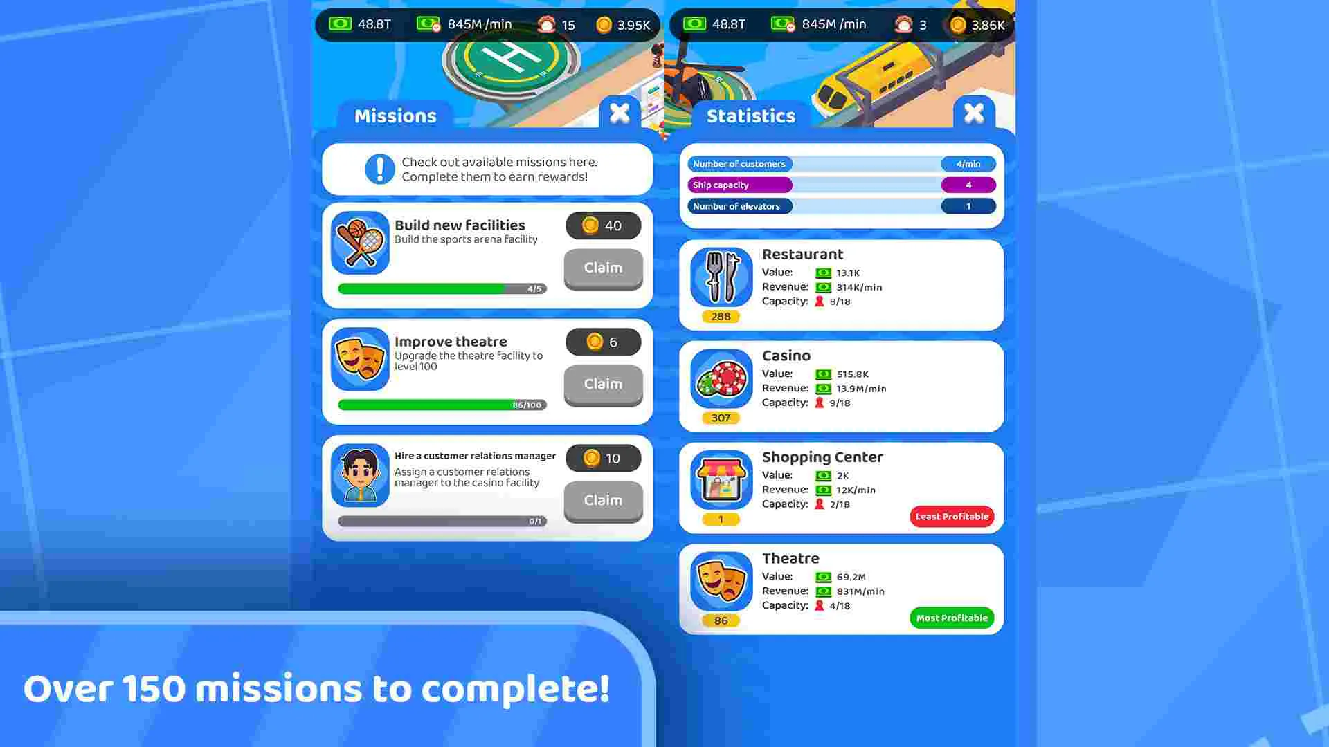 Ảnh 4 của Tải game Idle Cruise Ship Tycoon Mod APK 0.7.1 (Vô Hạn Tiền) Giao diện điều khiển trong game Idle Cruise Ship Tycoon Mod