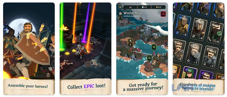 Ảnh 2 của Tải Idle Dungeon Raiders Mod Apk 0.1.30 (Dev Menu, 20+ FEATURES) cho Android iOs Giao diện đội hình anh hùng đang khám phá hầm ngục trong Idle Dungeon Raiders Mod