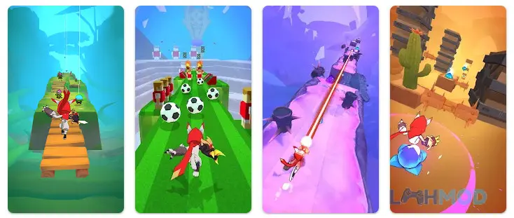 Ảnh 1 của Tải Kinja Run Mod Apk 1.9.0 (Attack Multiplier, God Mode) cho Android iOs Mèo ninja chạy và chiến đấu trong một môi trường đầy màu sắc