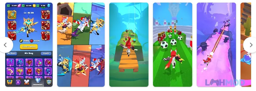 Ảnh 2 của Tải Kinja Run Mod Apk 1.9.0 (Attack Multiplier, God Mode) cho Android iOs Cảnh mèo ninja đối mặt với quái vật và né tránh chướng ngại vật
