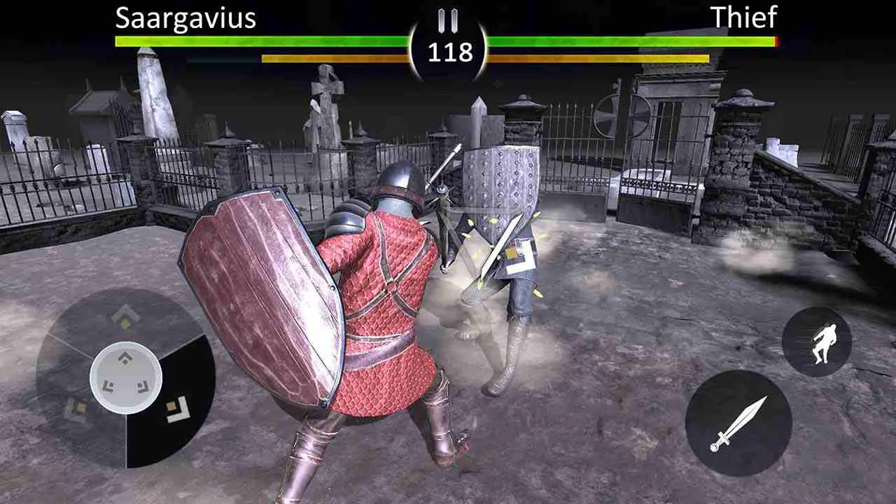 Ảnh 4 của Tải Knights Fight 2 Mod APK 1.7.1 (Sát thương, Bot ngu ngốc) Alt text mô tả một đấu trường phong phú với khung cảnh cổ kính