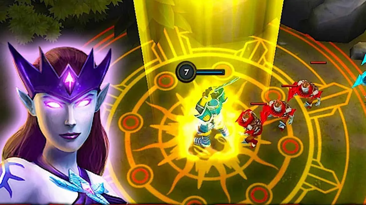 Ảnh 2 của Legendary Heroes MOBA Offline Mod APK 3.2.0 (Vô hạn tiền) Cảnh chiến đấu trong Legendary Heroes MOBA Offline Mod với các tướng và trụ