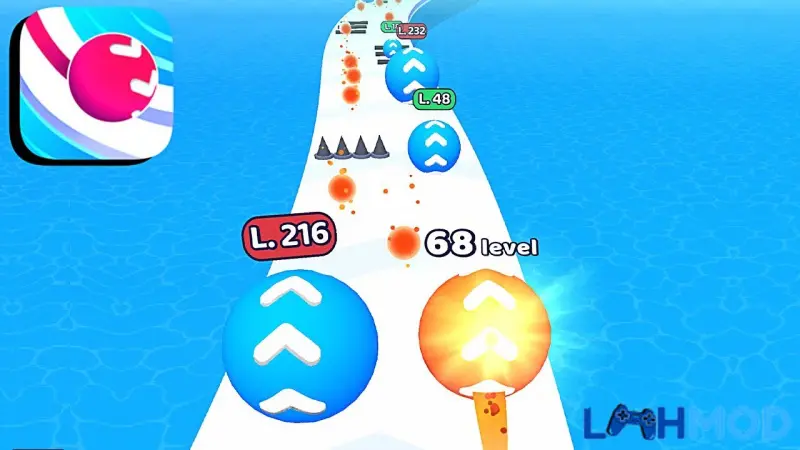 Ảnh 2 của Tải Level Up Balls! Apk v2.18 cho Android Hình ảnh một quả bóng đang chạy trên đường đua nhiều màu sắc