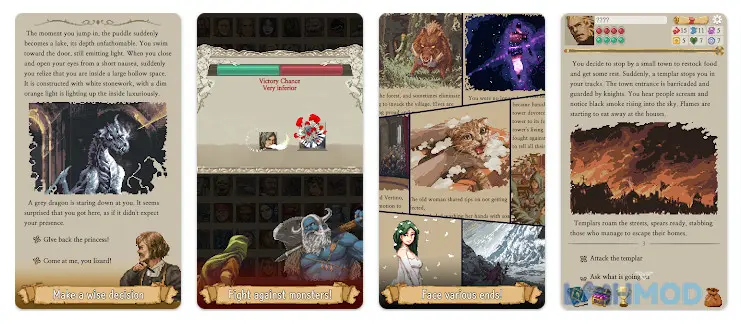 Ảnh 2 của Tải Life in Adventure Mod Apk 1.1.47 (Many Gems, Always Win, Membership) cho Android iOs Giao diện chọn lựa nhân vật hoặc quyết định trong game phiêu lưu Life in Adventure