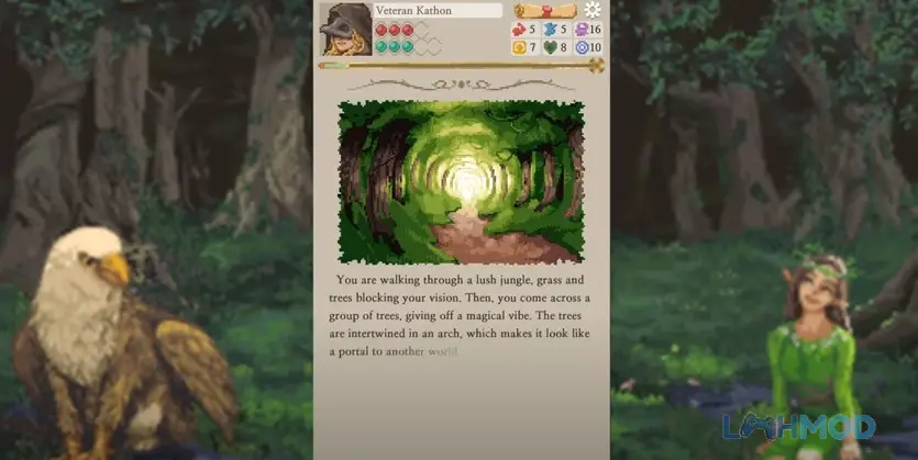 Ảnh 4 của Tải Life in Adventure Mod Apk 1.1.47 (Many Gems, Always Win, Membership) cho Android iOs Giao diện chiến đấu hoặc tương tác với kẻ thù trong một cảnh rừng tối của Life in Adventure