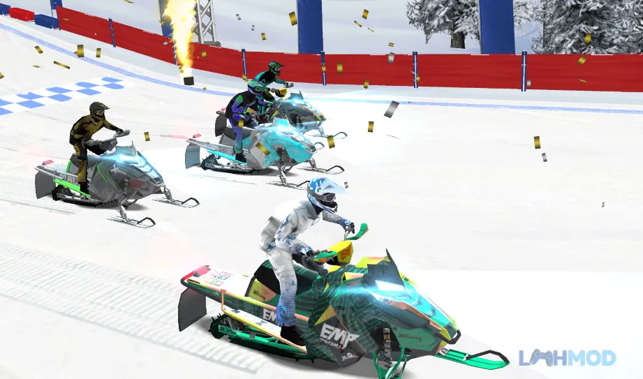 Ảnh 2 của Tải Mad Skills Snocross Apk 1.3.0 cho Android iOs Các tay đua xe trượt tuyết đang về đích trong một cuộc đua đầy phấn khích