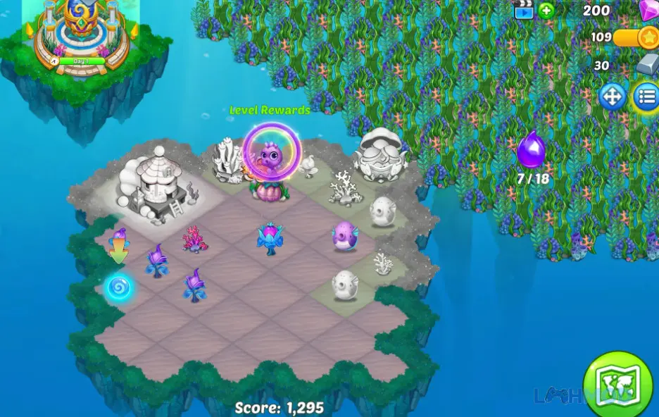 Ảnh 3 của Tải Merge Mermaids Mod Apk 3.20.0 (Free Shopping) cho Android iOs Màn hình giao diện game Merge Mermaids với nhiều vật phẩm đang hợp nhất và nhân vật nàng tiên cá