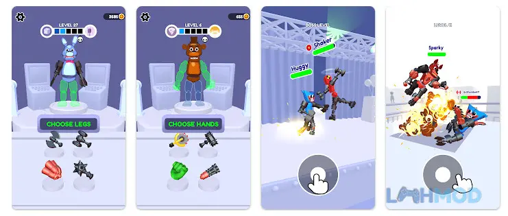 Ảnh 3 của Tải Merge Ragdoll Fighting Mod Apk v0.0.49 (Miễn phí phần thưởng) cho Android iOs Giao diện điều khiển trong Merge Ragdoll Fighting, hiển thị nút tấn công và thanh máu