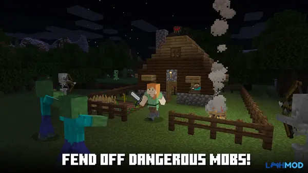 Ảnh 3 của Minecraft Gratis Mod Apk 1.19.30.22 (Mở khóa) Android Nhân vật đang xây dựng căn cứ với các khối trong Minecraft