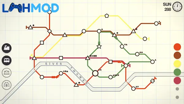 Ảnh 2 của Mini Metro MOD APK 2.51.0 (Mở khóa mọi cấp độ) Android Giao diện bản đồ tàu điện ngầm với các tuyến đường được kết nối